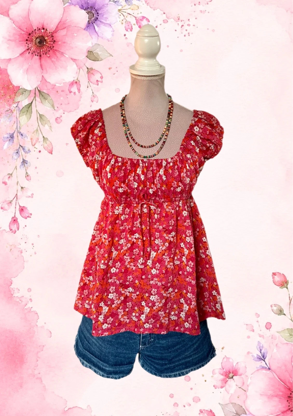 🧡🌺Blouse péplum fleurie 100% coton made in India Cottagecore Romantic boho top S/36🌺🧡